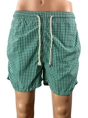 Solid & Striped Men's Green White Gingham Checkered Drawstring Swim Shorts Sz M